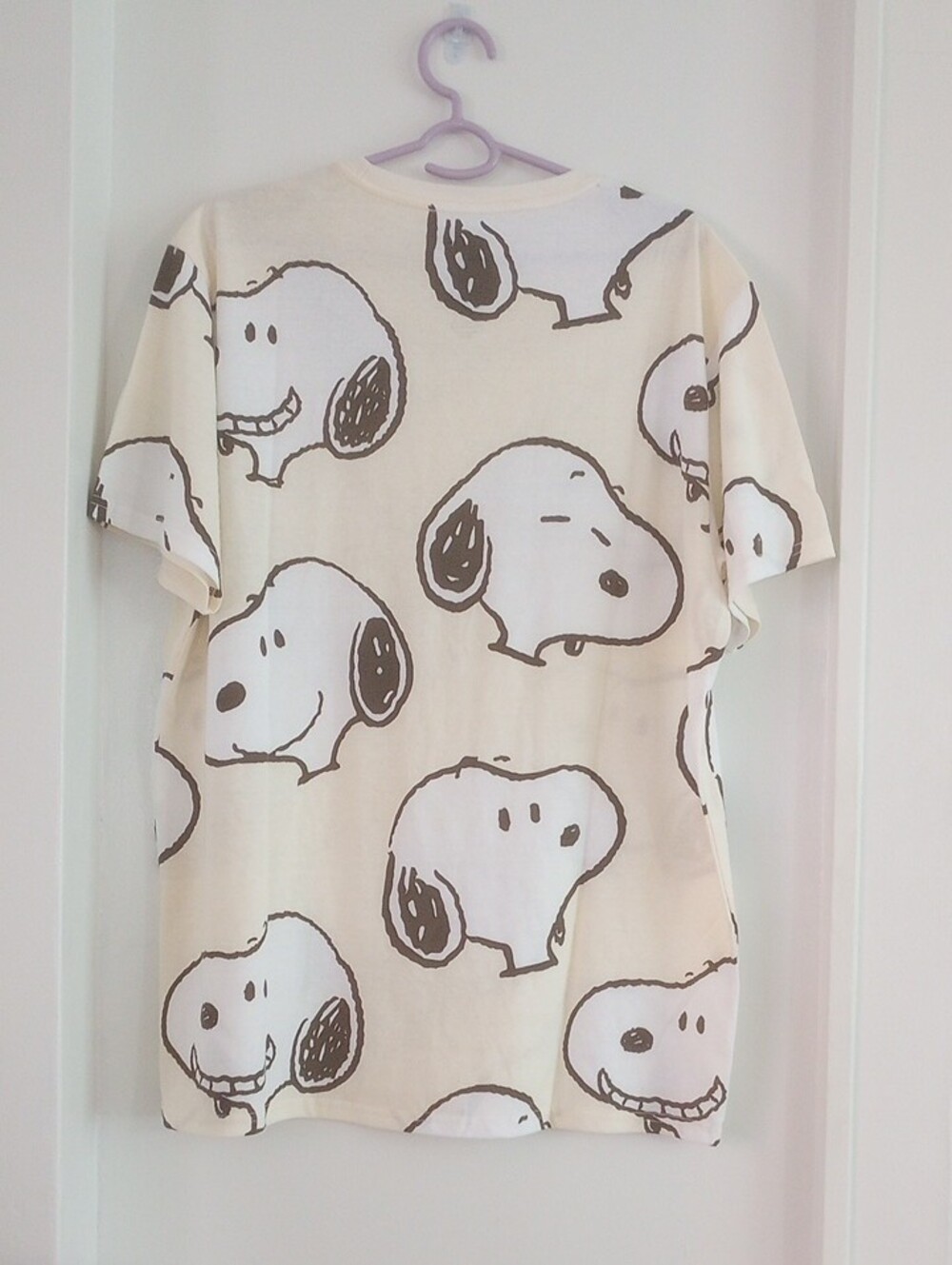 Peanuts Cotton Cream Pastel Yellow T‑Shirt Brown White Snoopy Faces Print Size L - Picture 4 of 7